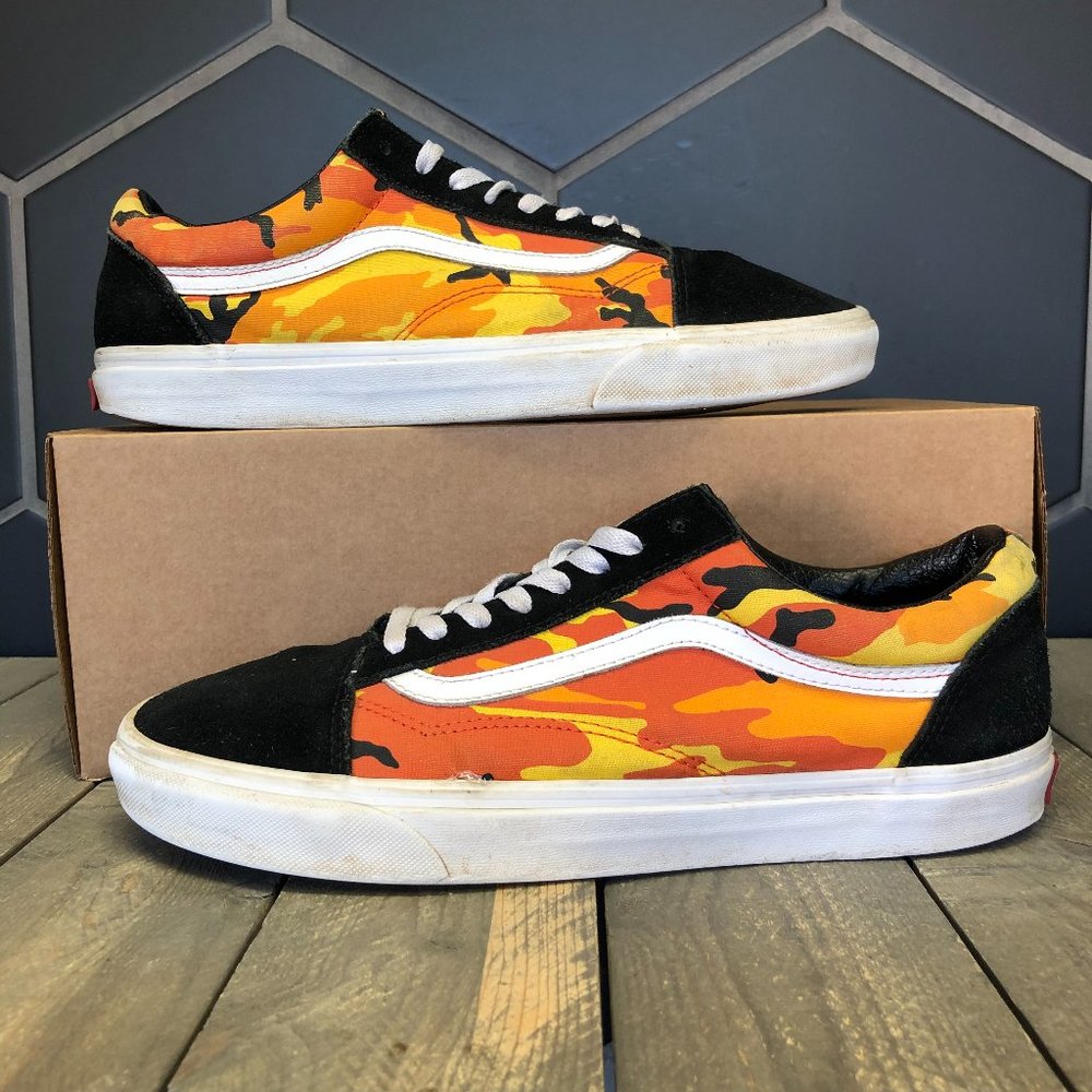 Used W/O Box! Mens Vans Old Skool Pop Orange Camo Low Top Sneaker Size 10